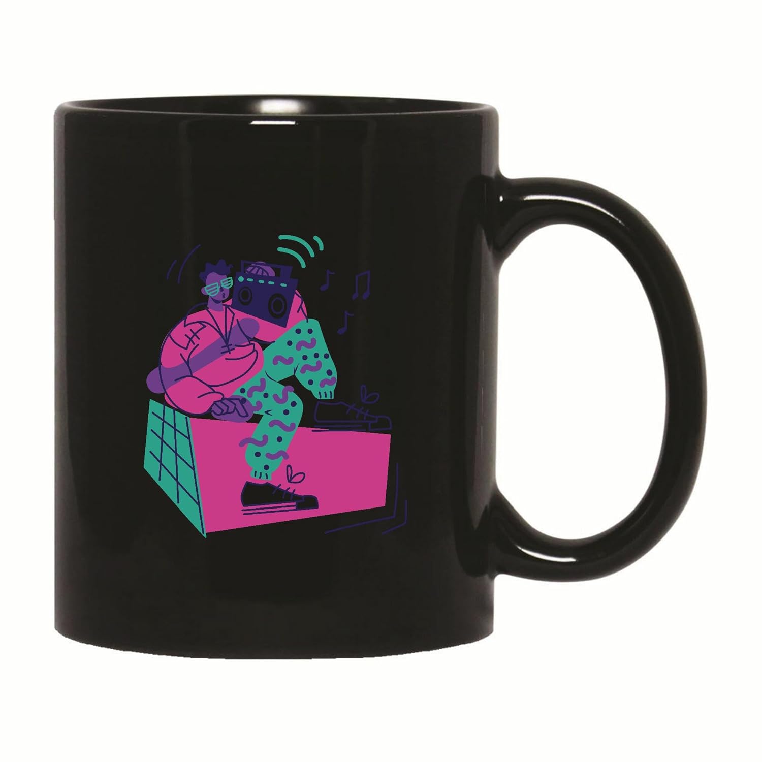 Gift for Men Retro Boy with Radio Vintage Style for Men 11oz 15oz Black Coffee Mug