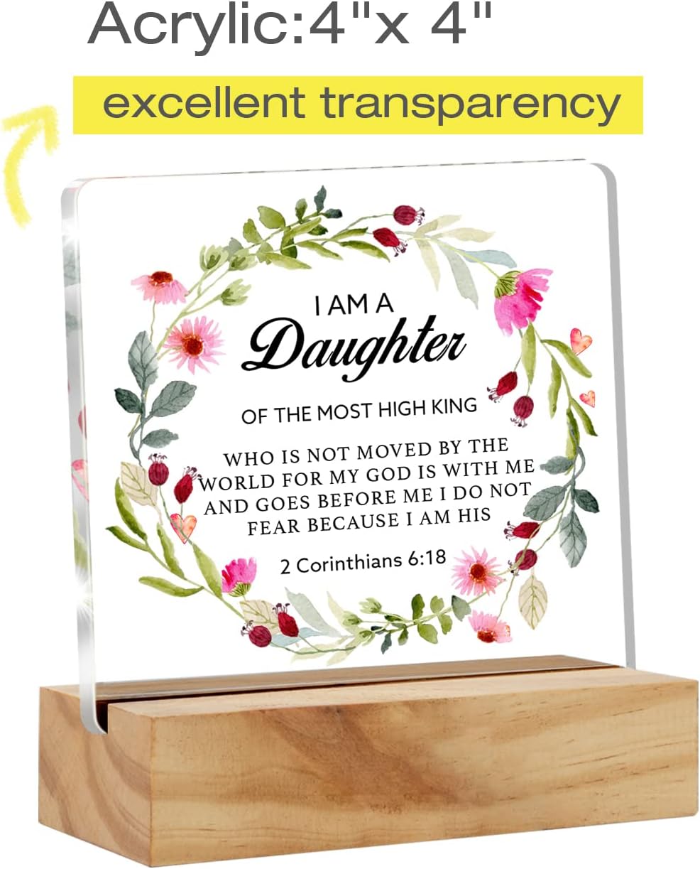 Regalos cristianos inspiradores con versículo bíblico, decoración de escritorio con texto en inglés “I am a daughter of the most high king” (I am a