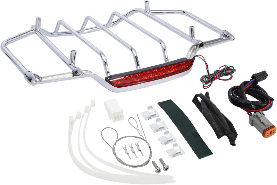 XFMT Cromo Tour Pack maletero Portaequipajes con luz LED para Harley Air Wing Style Touring Road King Electra Street Glide 1993-2013