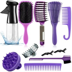 Juego de 11 cepillos de pelo para mujeres y hombres, cepillo desenredante para cabello natural negro, cepillo de cabello rizado con botella de spray Juego de 11 cepillos de pelo para mujeres y hombres, cepillo desenredante para cabello natural negro, cepillo de cabello rizado con botella de spray