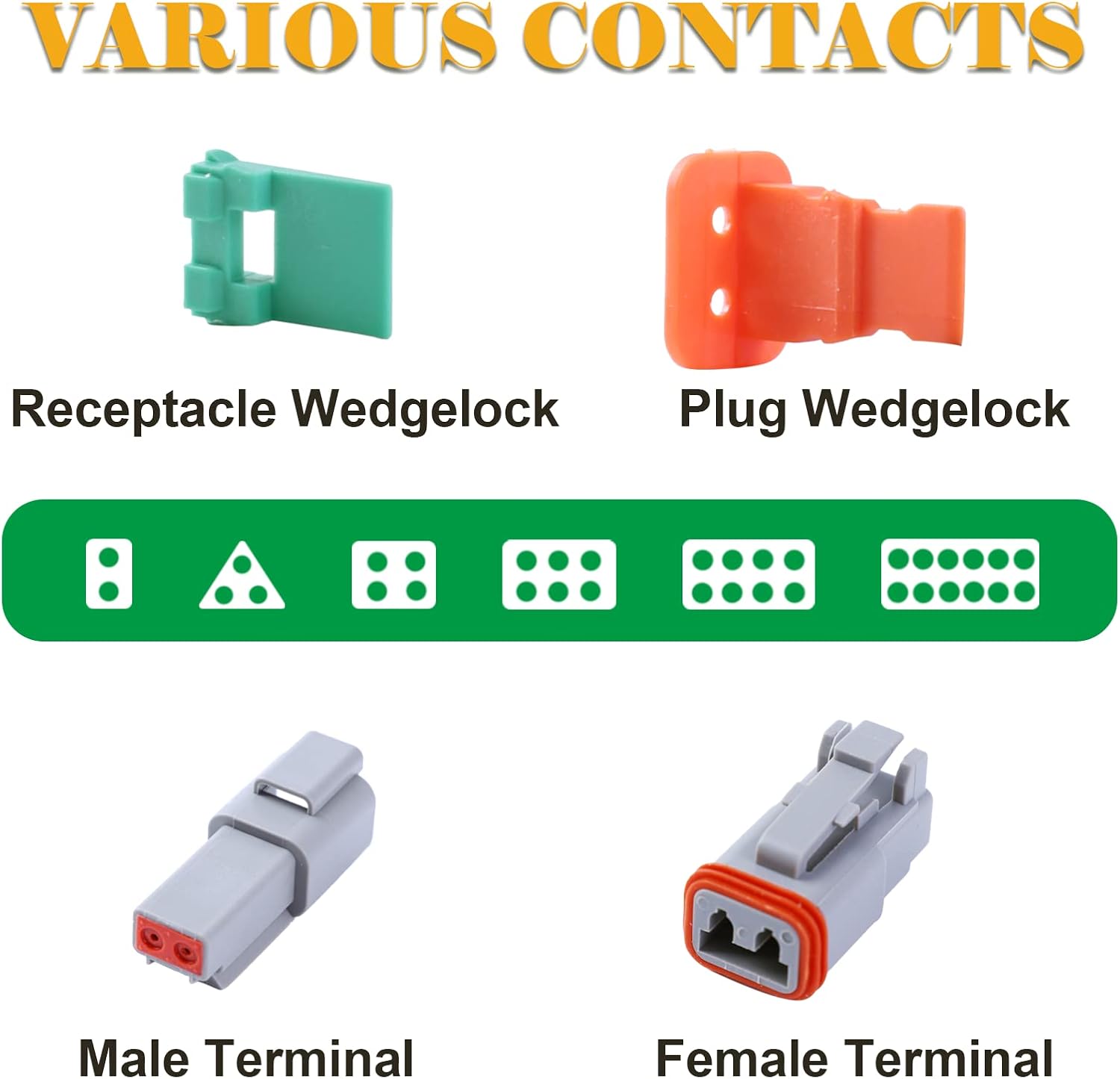 Deutsch DT – Conectores de 6 pines, color gris, 6 juegos, conectores de cable eléctrico impermeables con contactos estampados y enchufe de sello