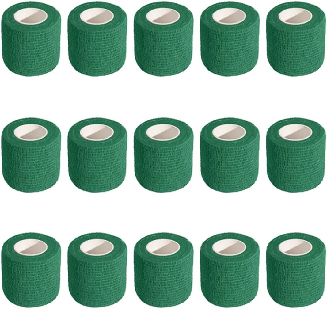 OBTANIM Paquete de 15 rollos de vendaje autoadhesivo de 2 pulgadas x 5 yardas, rollos de cinta elástica autoadhesiva para estiramiento atlético,