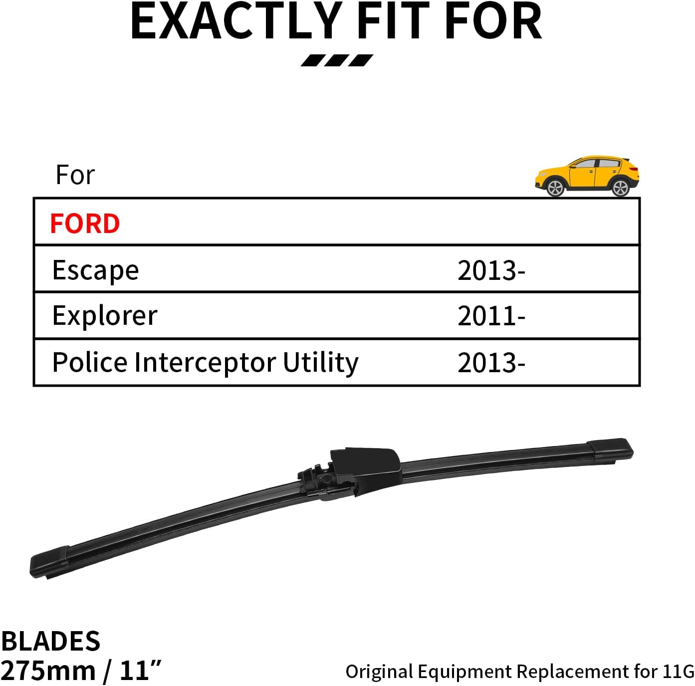 HOSONIC – Limpiaparabrisas trasero, 11G, limpiaparabrisas trasero, de 11 pulgadas, compatible con Ford EscapeExplorerPolice Interceptor, repuesto de