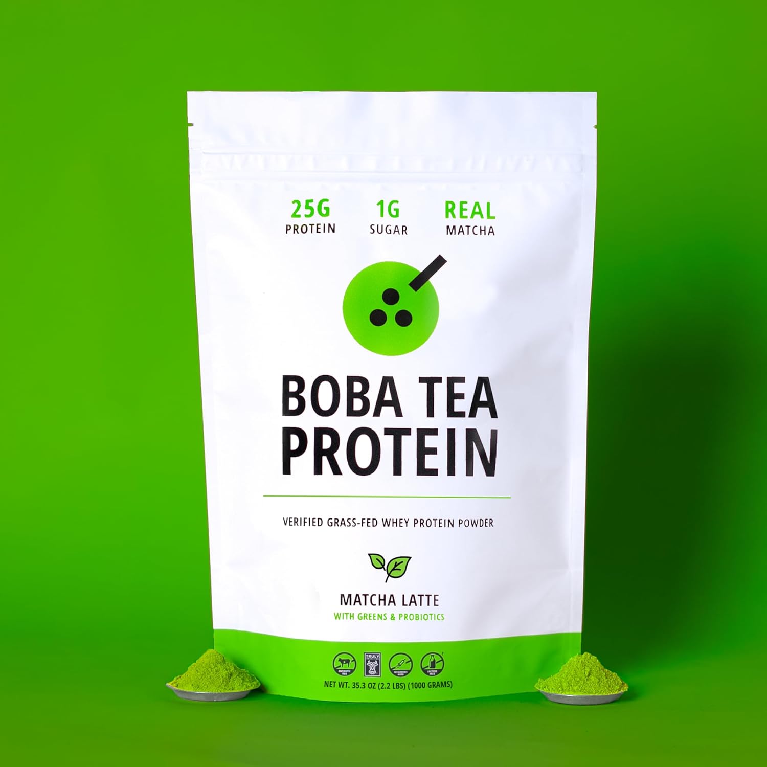 Boba Tea Protein Matcha Latte  25g Grass-Fed Whey Protein Isolate Powder  Gluten-Free & Soy-Free Bubble Tea Protein Drink  Real Ingredients &