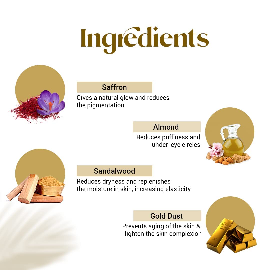 Vedicline Gold Kit facial hermoso dorado brillante piel iluminadora con ingredientes de azafrán, almendras y sándalo (limpiador, exfoliante, crema,