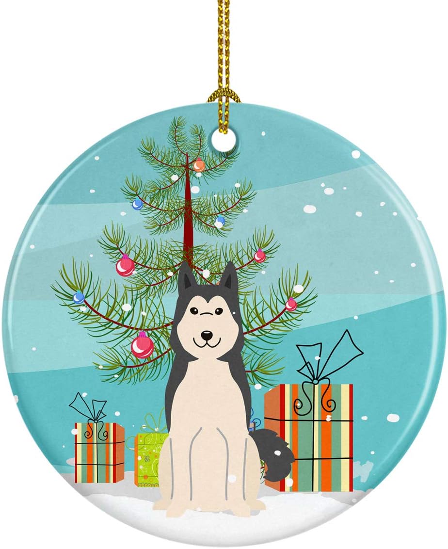 Caroline’s Treasures Adorno de cerámica para árbol de Navidad, Laika Spitz de Siberia Occidental, decoración colgante para árbol de Navidad,