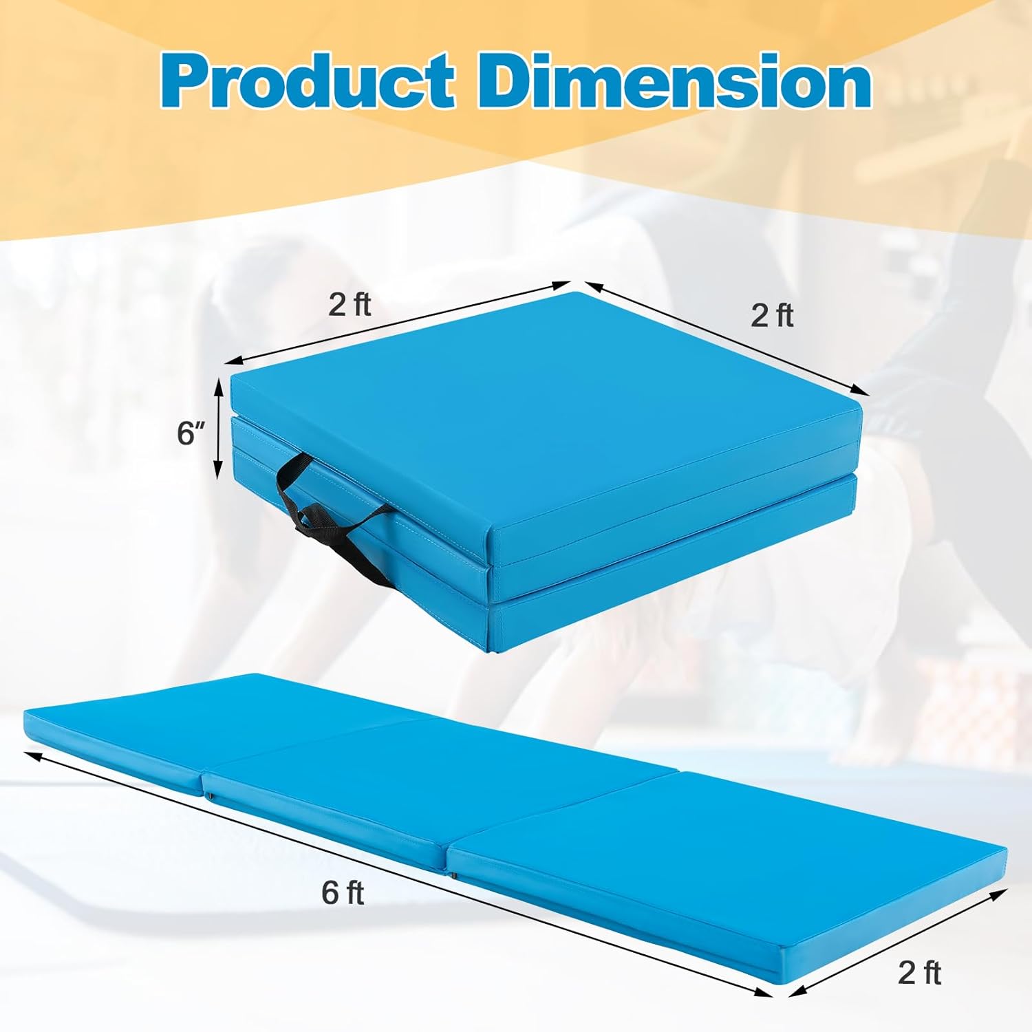 Goplus Esterilla de gimnasia plegable, de 6 x 2 x 2 pulgadas de grosor, de tres pliegues, con asas de transporte, cierre de velcro, esterillas de