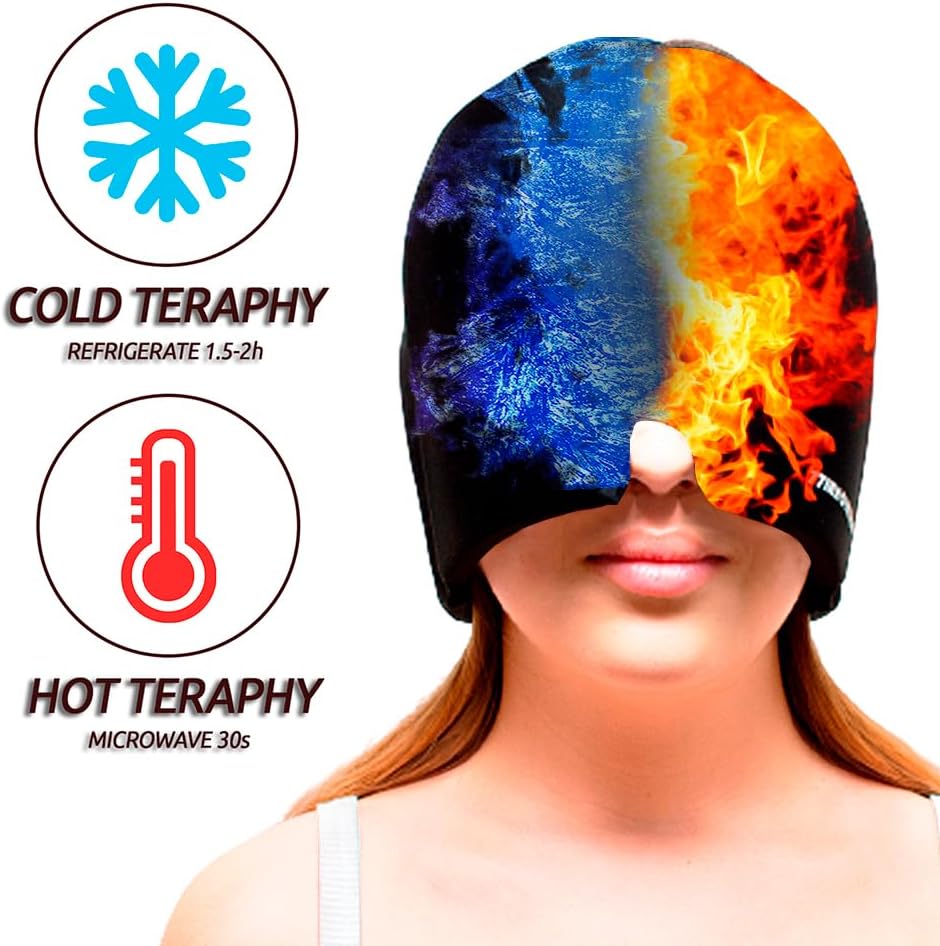 Migraine Ice Head Wrap – Sombrero para aliviar el dolor de cabeza para migraña, tensión, ojos hinchados – Gorra de alivio de migraña para dolor de