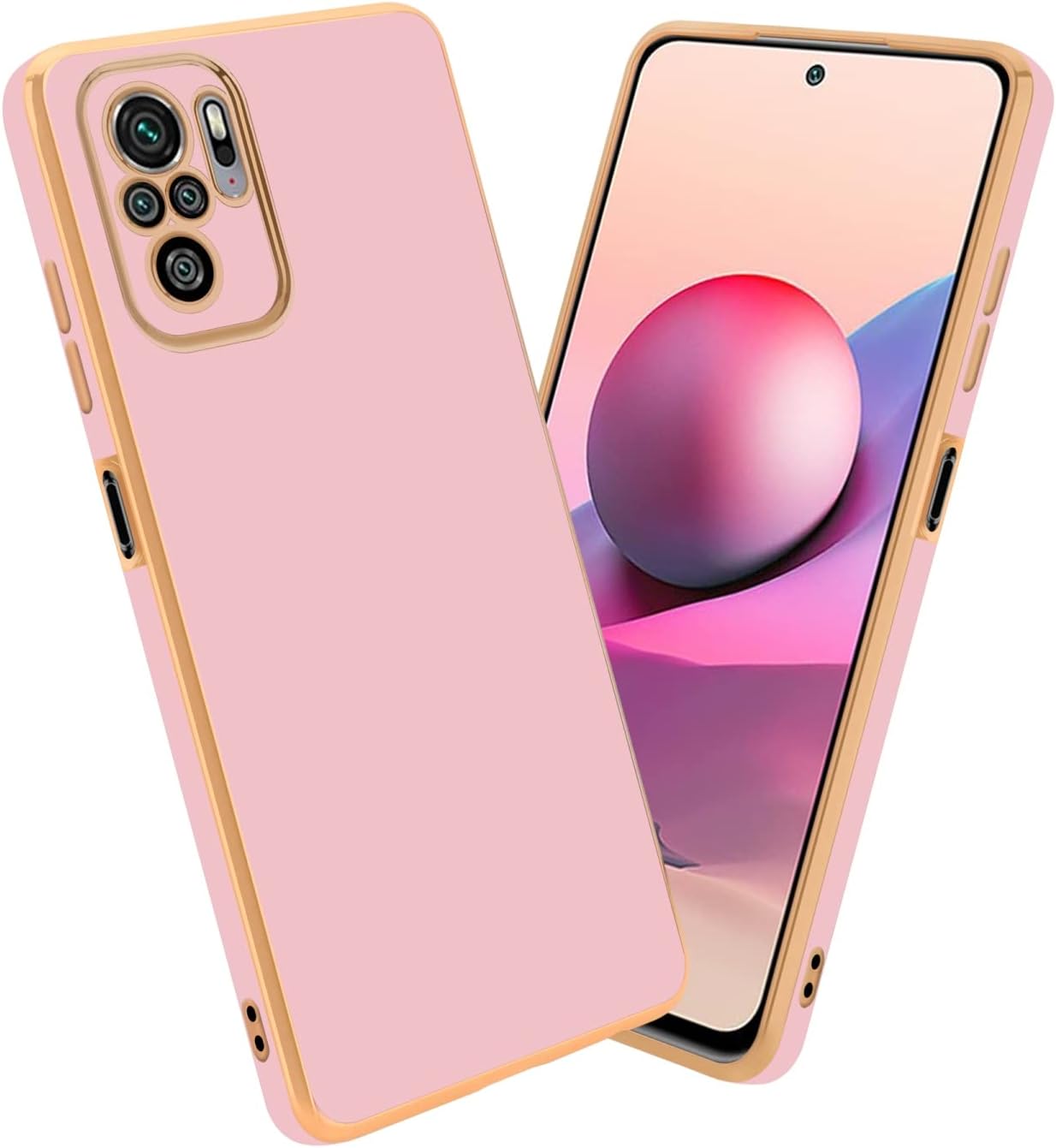 Funda compatible con Xiaomi RedMi Note 10 4GRedMi Note 10S en rosa brillante – Oro – Funda protectora hecha de silicona TPU flexible y con