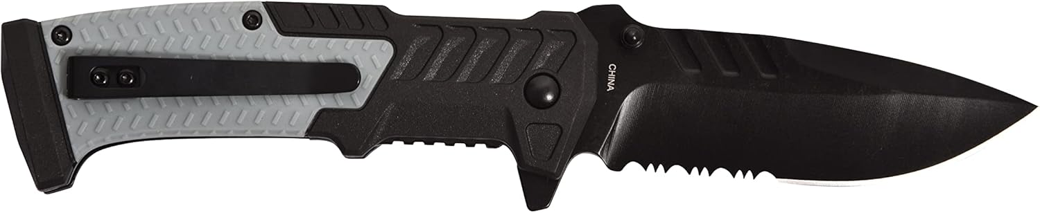S-TEC Cuchillo plegable asistido de la serie Recon de 8.25 pulgadas con ABS y mango de goma, varios estilos y colores para elegir, (TS014 gris claro)