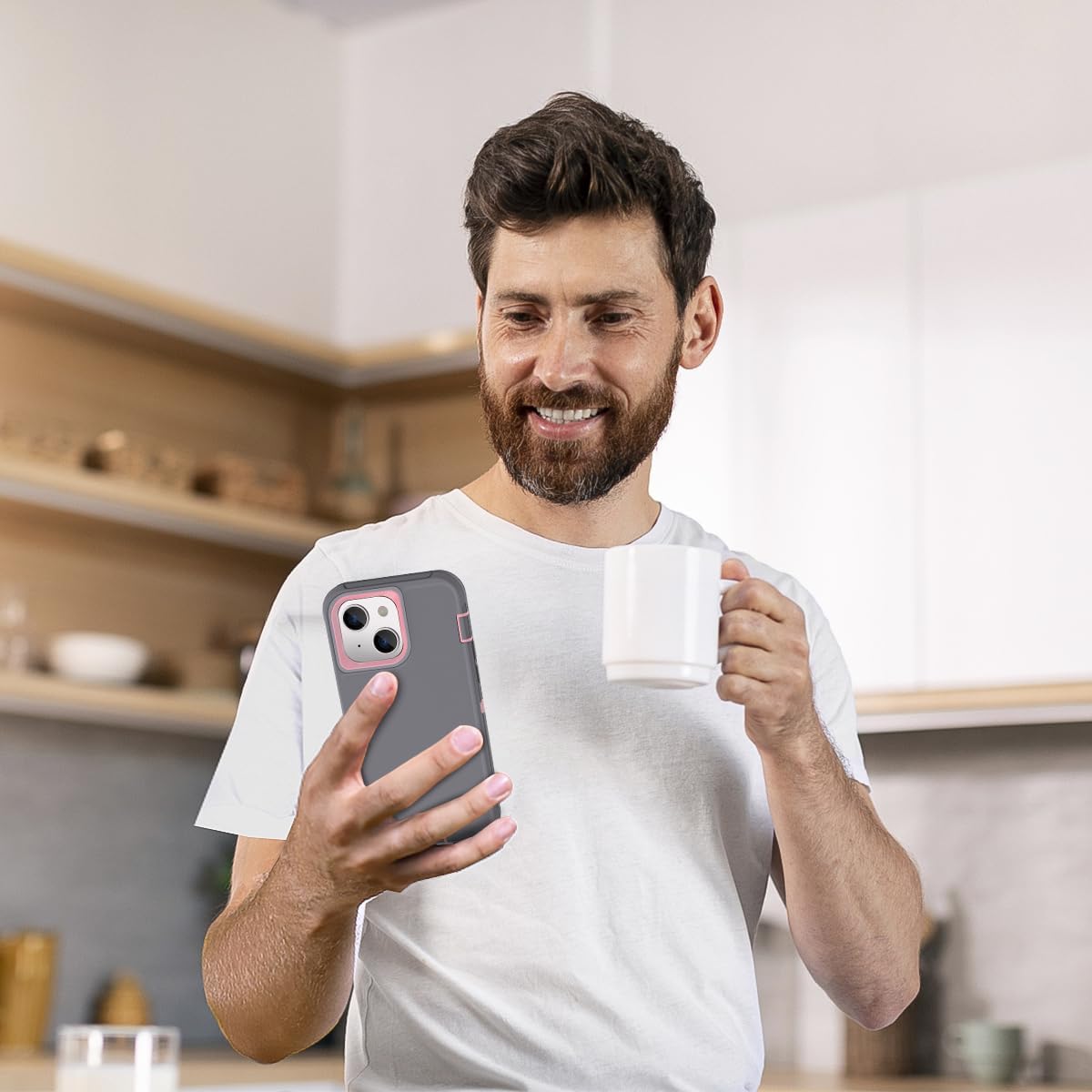 CAFEWICH Funda compatible con iPhone 15 de 6.1 pulgadas, funda para teléfono 14, resistente defensor de 3 capas, resistente a prueba de golpes,