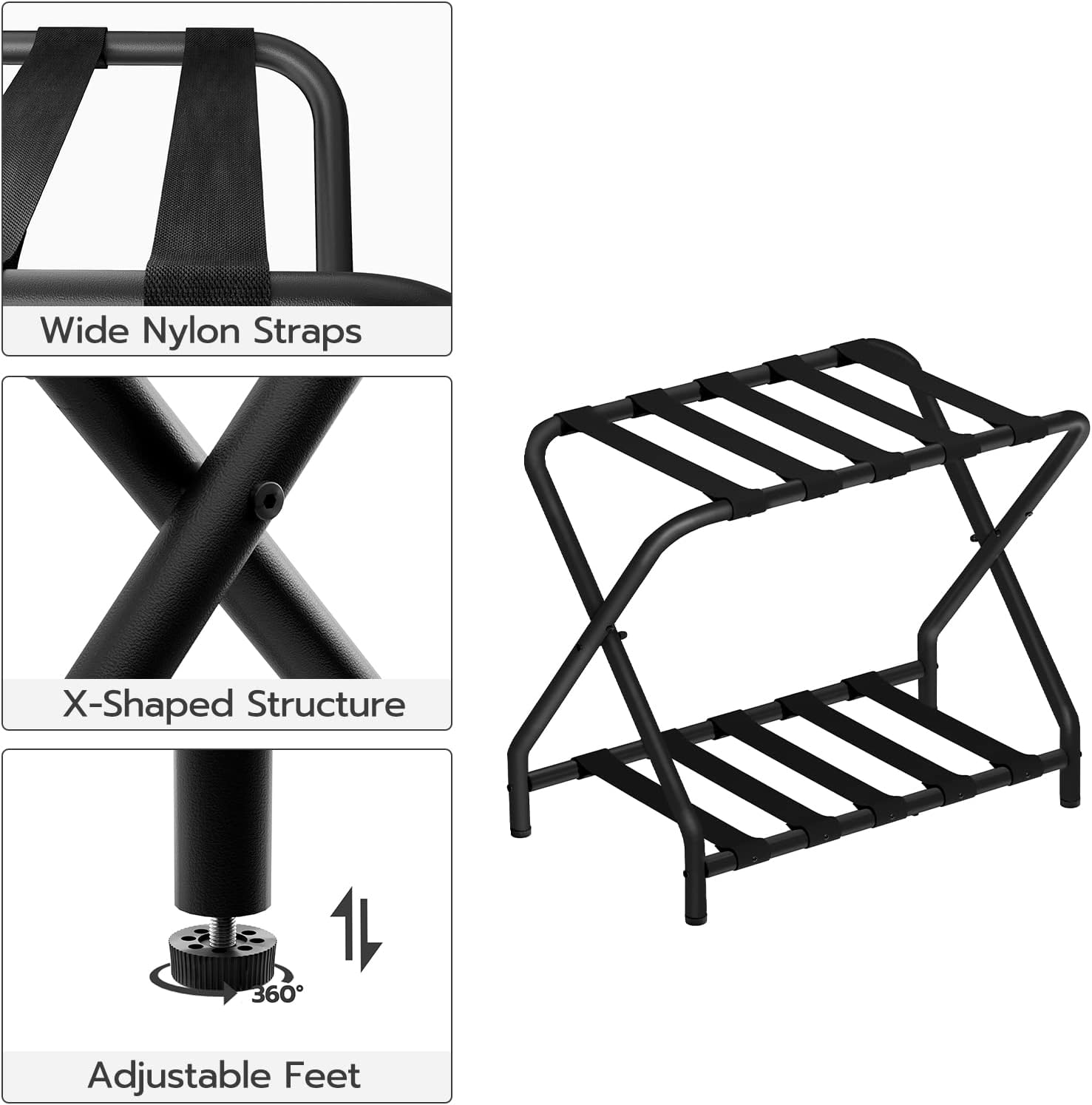 HOOBRO Portaequipajes, soporte plegable para maleta con estante de almacenamiento de tela para habitación de invitados, dormitorio, hotel, soporta