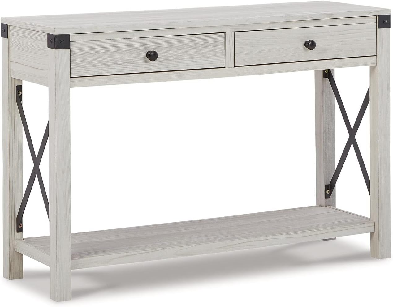 Signature Design by Ashley Bayflynn – Mesa de sofá moderna estilo granja, color blanco lavado
