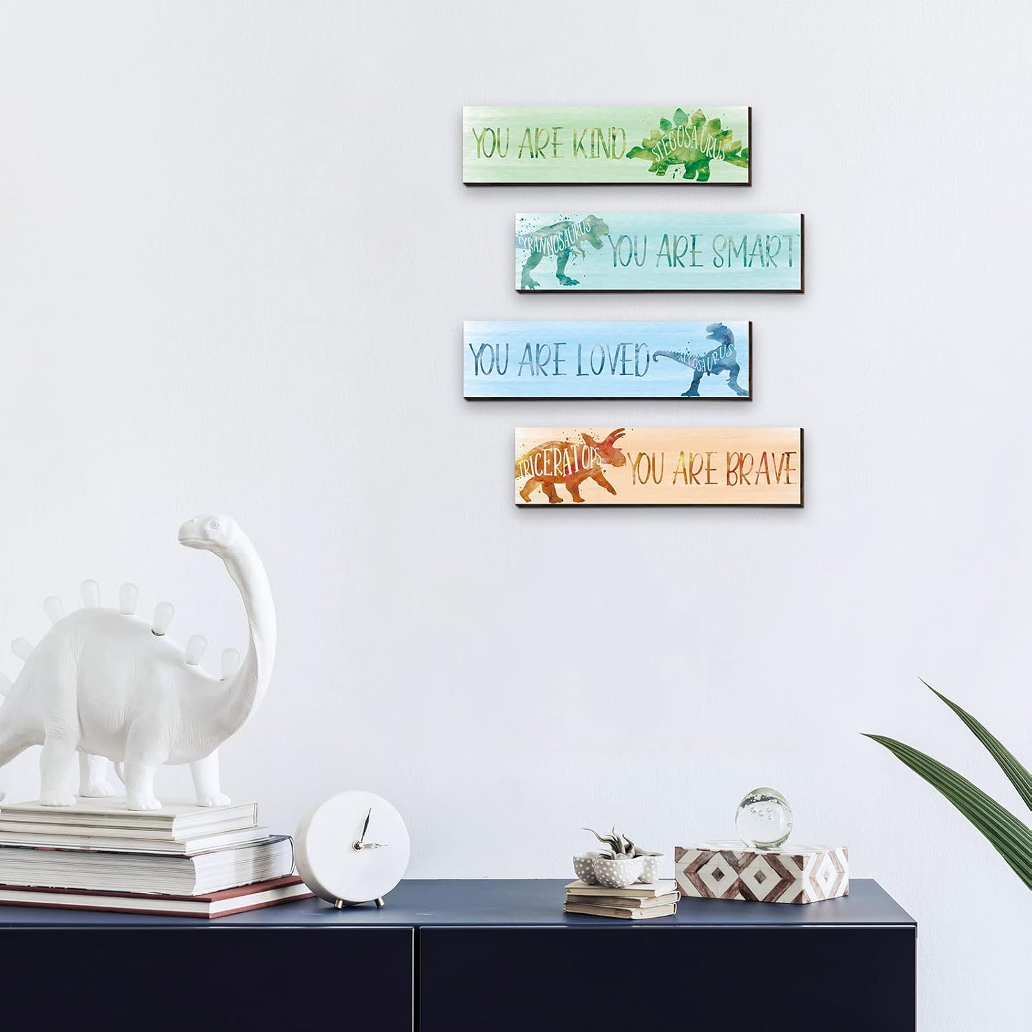 4 piezas de decoración de pared de dinosaurio para habitación de niños, póster inspirador de dinosaurio para niños, decoración de pared de