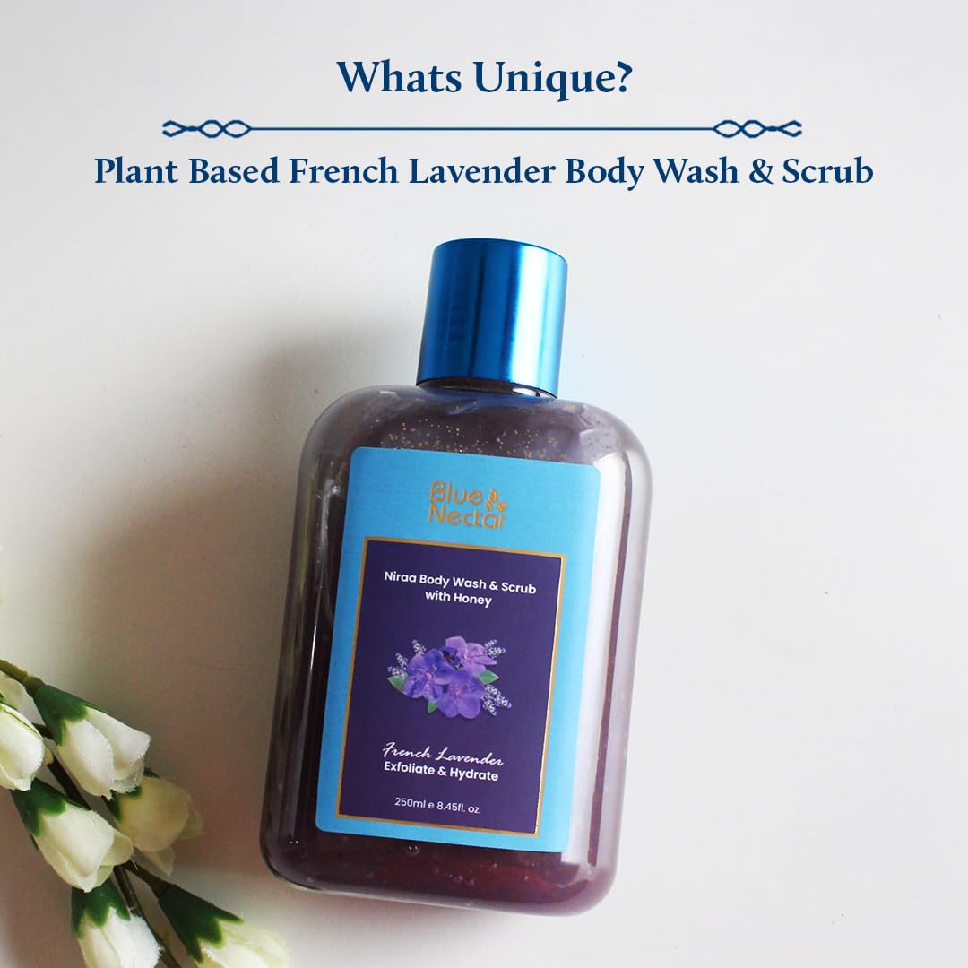 Blue Nectar Jabón corporal exfoliante y exfoliante para piel áspera y con baches  Exfoliante corporal para eliminar el bronceado de lavanda francesa