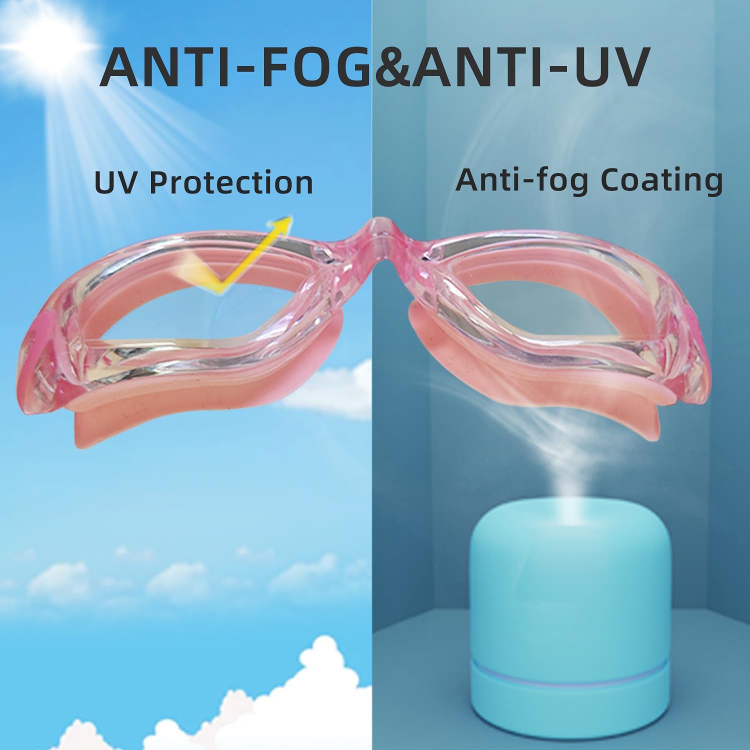 Sinca Gafas de natación para niños, paquete de 2 unidades, impermeables, antiniebla, anti-UV, gafas de natación para niños y niñas