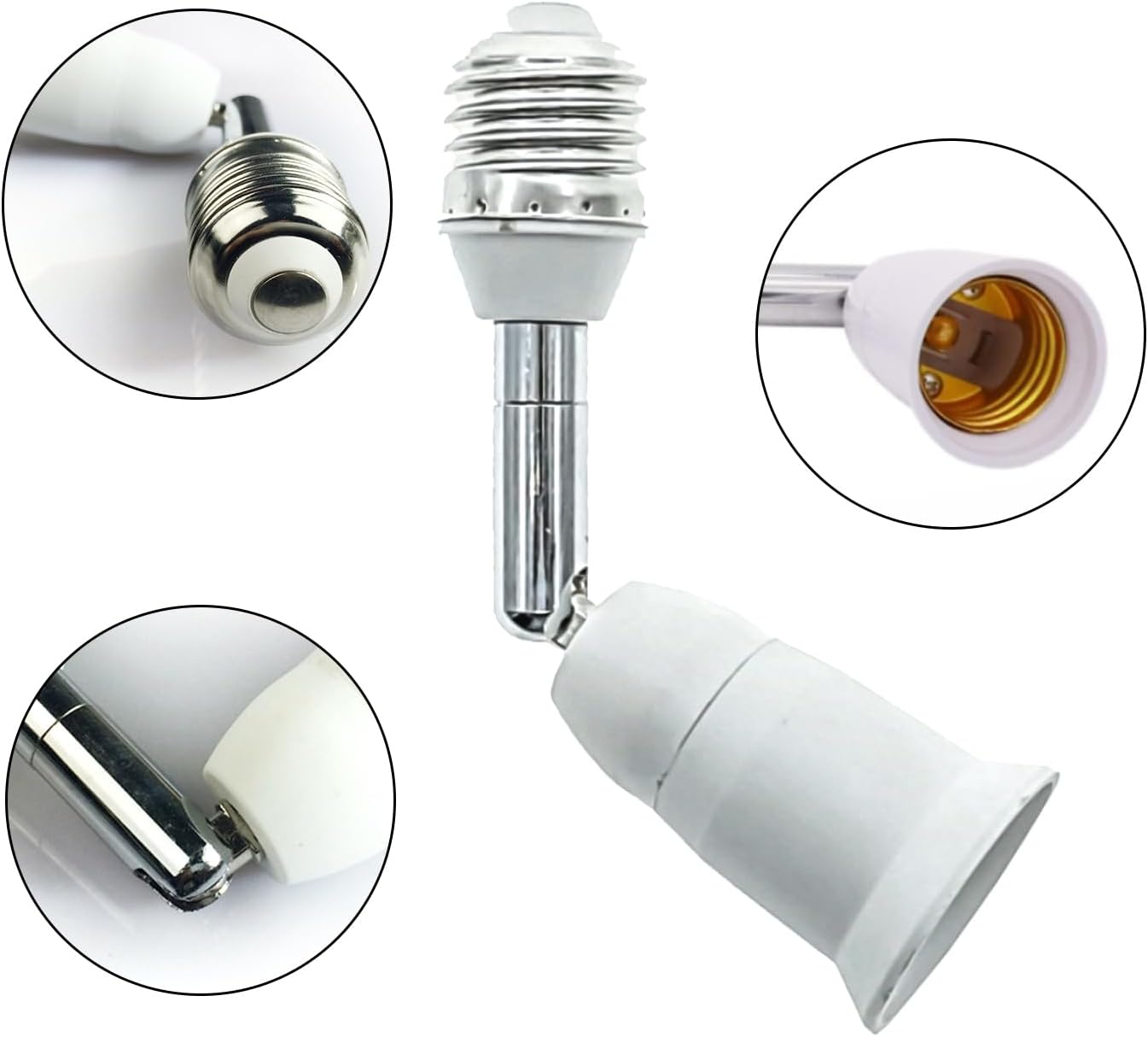 Paquete de 2, extensor de enchufe E26E27, 4.5 pulgadas, vertical 90 horizontal 360 ajustable, 100V – 250V, máximo 150W, base de tornillo mediano