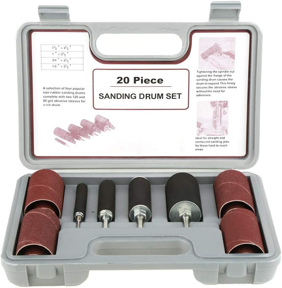 Kit de herramientas de lijadora de tambor de lijado de husillo con estuche para prensa de taladro 20 piezas
