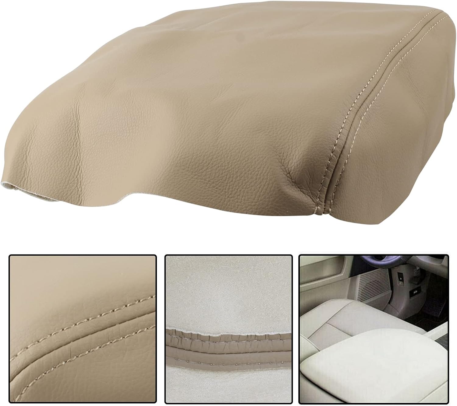 AUTOKAY Cubierta De La Tapa De La Consola Central Del Apoyabrazos De Cuero Se Ajusta Para Honda Pilot 2009-2015 – Beige Bronceado