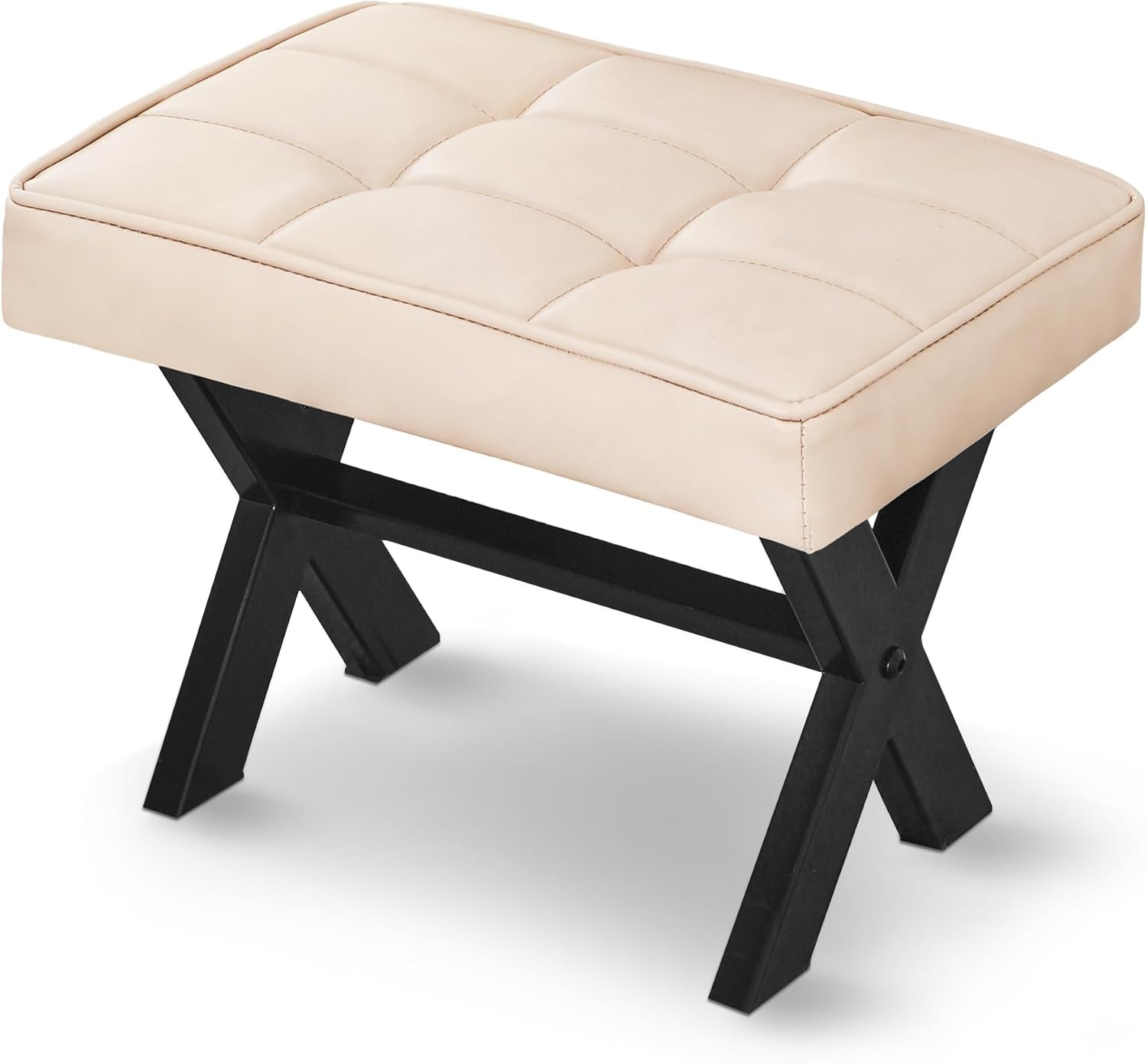 LUE BONA Taburete otomano, 12″ H, piel sintética, reposapiés acolchado, duradero, multifuncional, antideslizante, fácil montaje, almendra