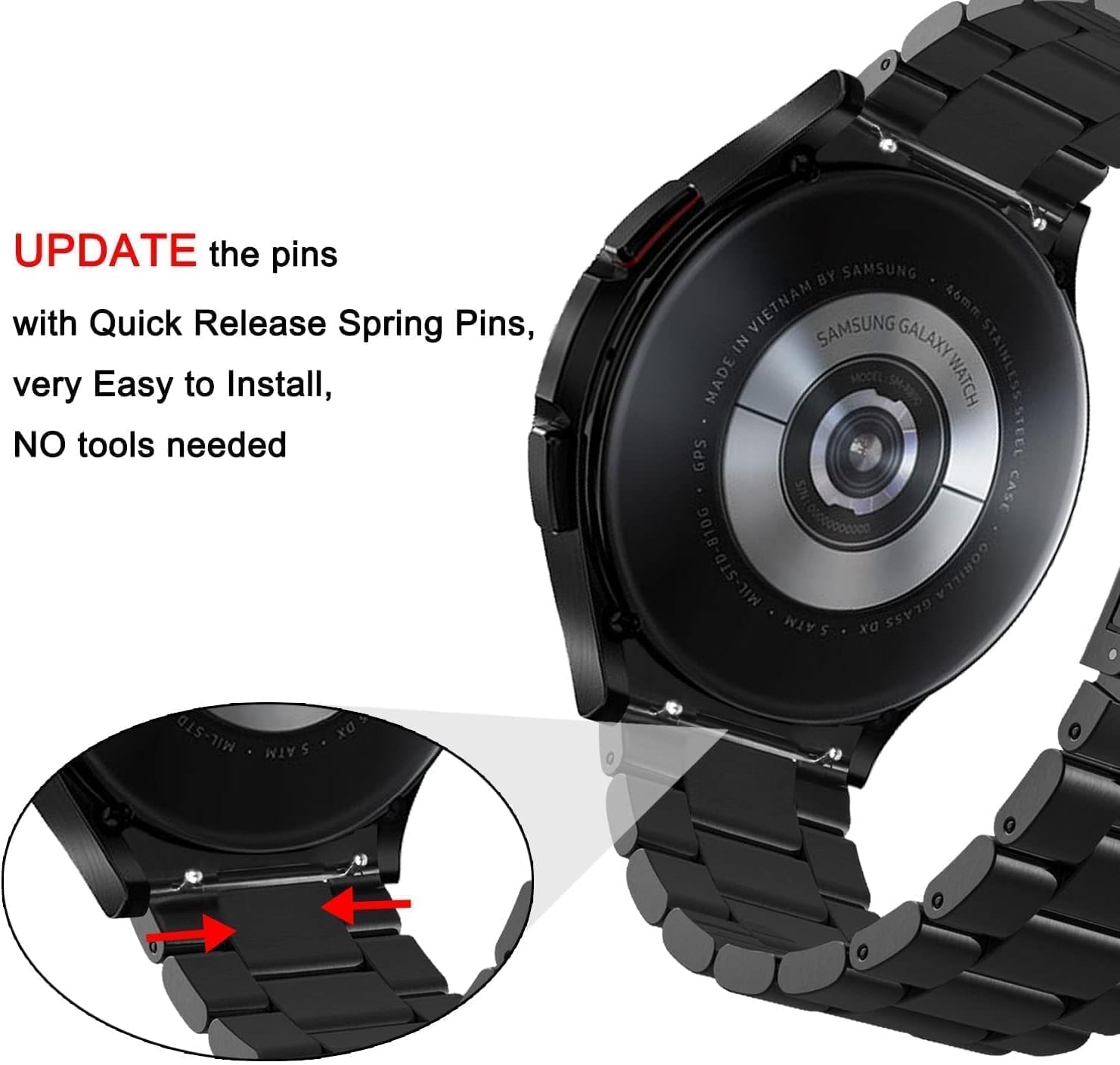 KOREDA Correas de metal sin brechas compatibles con Samsung Galaxy Watch 6 5 4 1.575 in 1.732 in, Galaxy Watch 5 Pro Band 1.772 inWatch 6 4 Classic