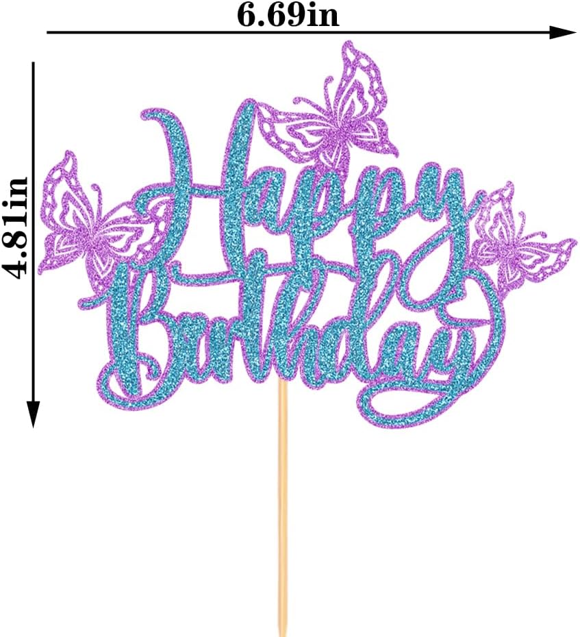 WRACKKIAR 13 Pcs Butterfly Cake Topper-Butterfly Happy Birthday cake topper-Girls Women’s Birthday Cake Party Decorations-Birthday Wedding Party