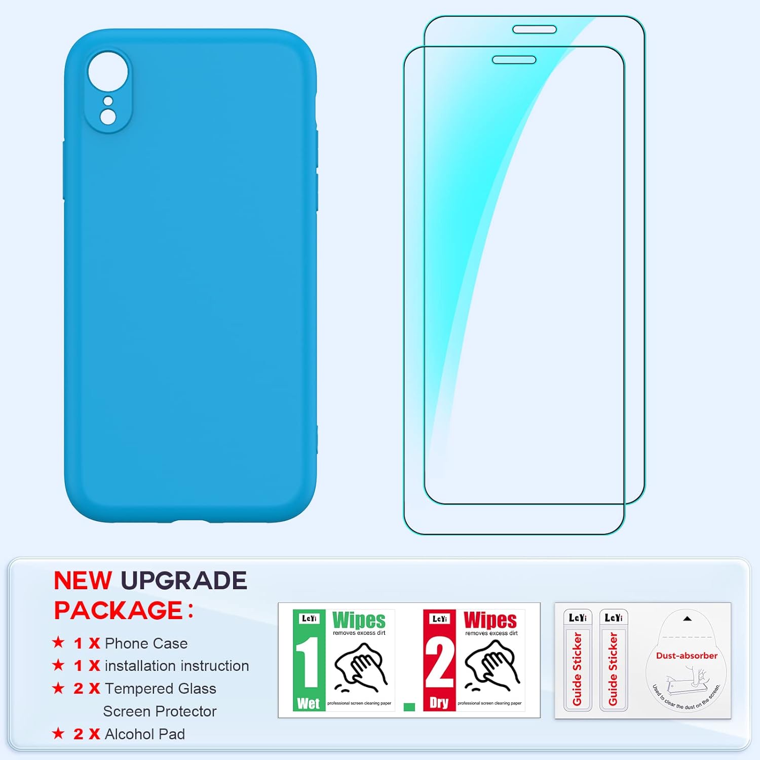 LeYi Funda para iPhone-XR con 2 protectores de pantalla de vidrio templado, silicona líquida de cuerpo completo a prueba de golpes con forro de