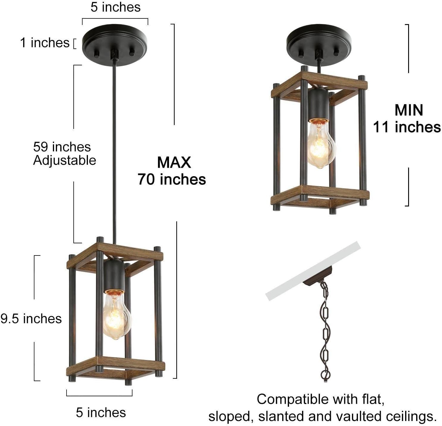 GEPOW Iluminación colgante de isla rústica para zonas de comedor, dormitorio, cocina, sala de estar