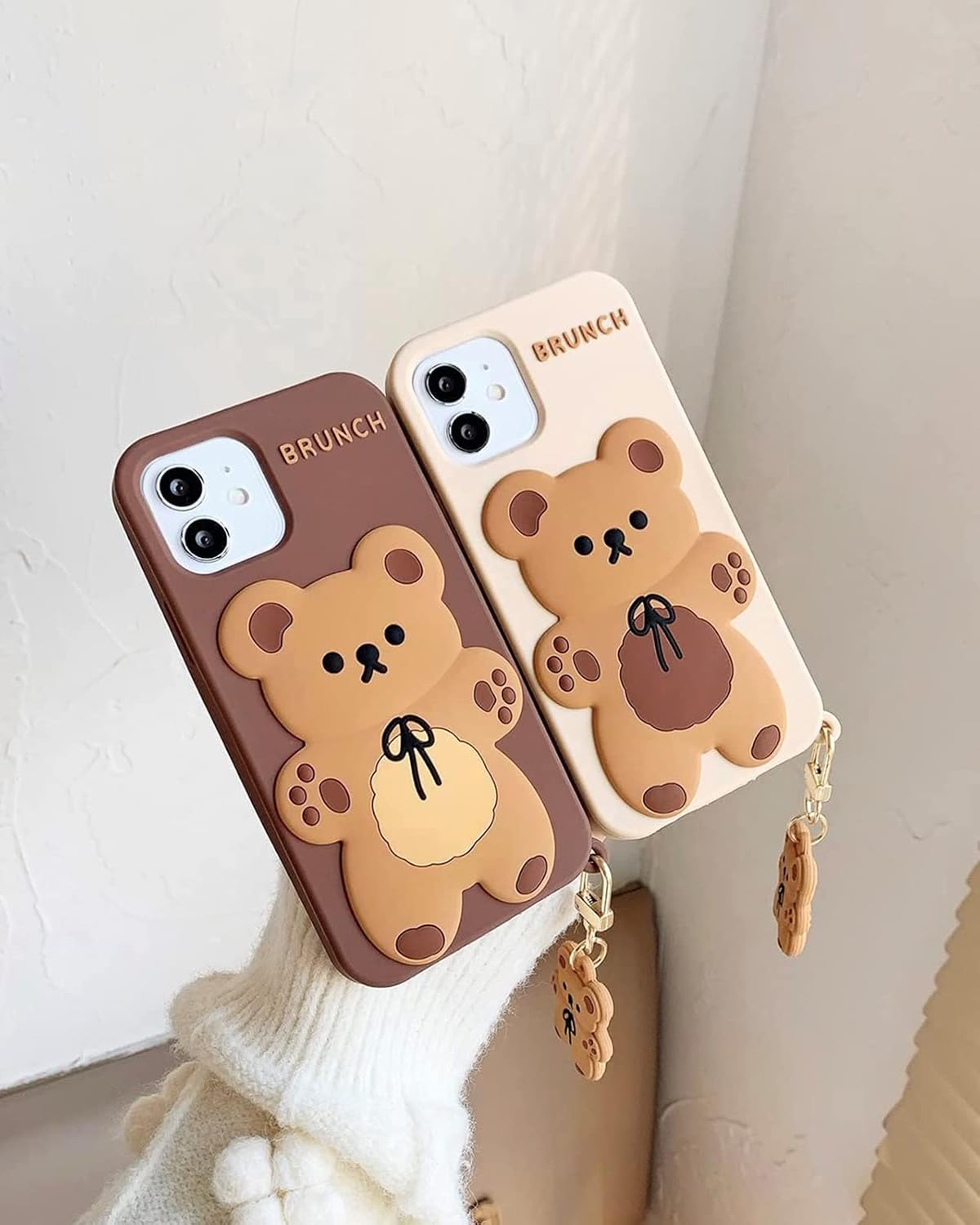 SGVAHY Funda de teléfono para iPhone 13, bonita funda para iPhone, funda de teléfono creativa con llavero de dibujos animados para iPhone, funda de