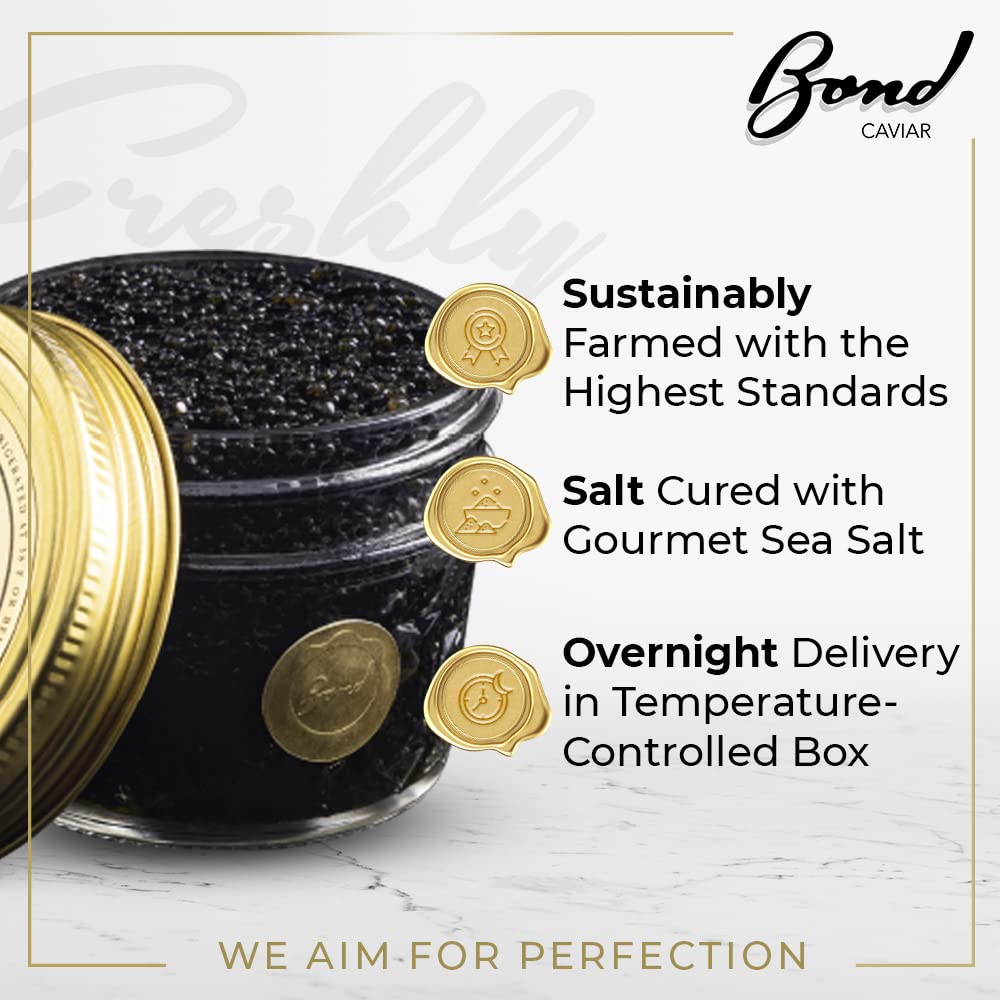 Bond American Hackleback Caviar – Huevas de caviar de renombre mundial, perlas negras pequeñas exclusivas, entrega durante la noche, lujo perfecto
