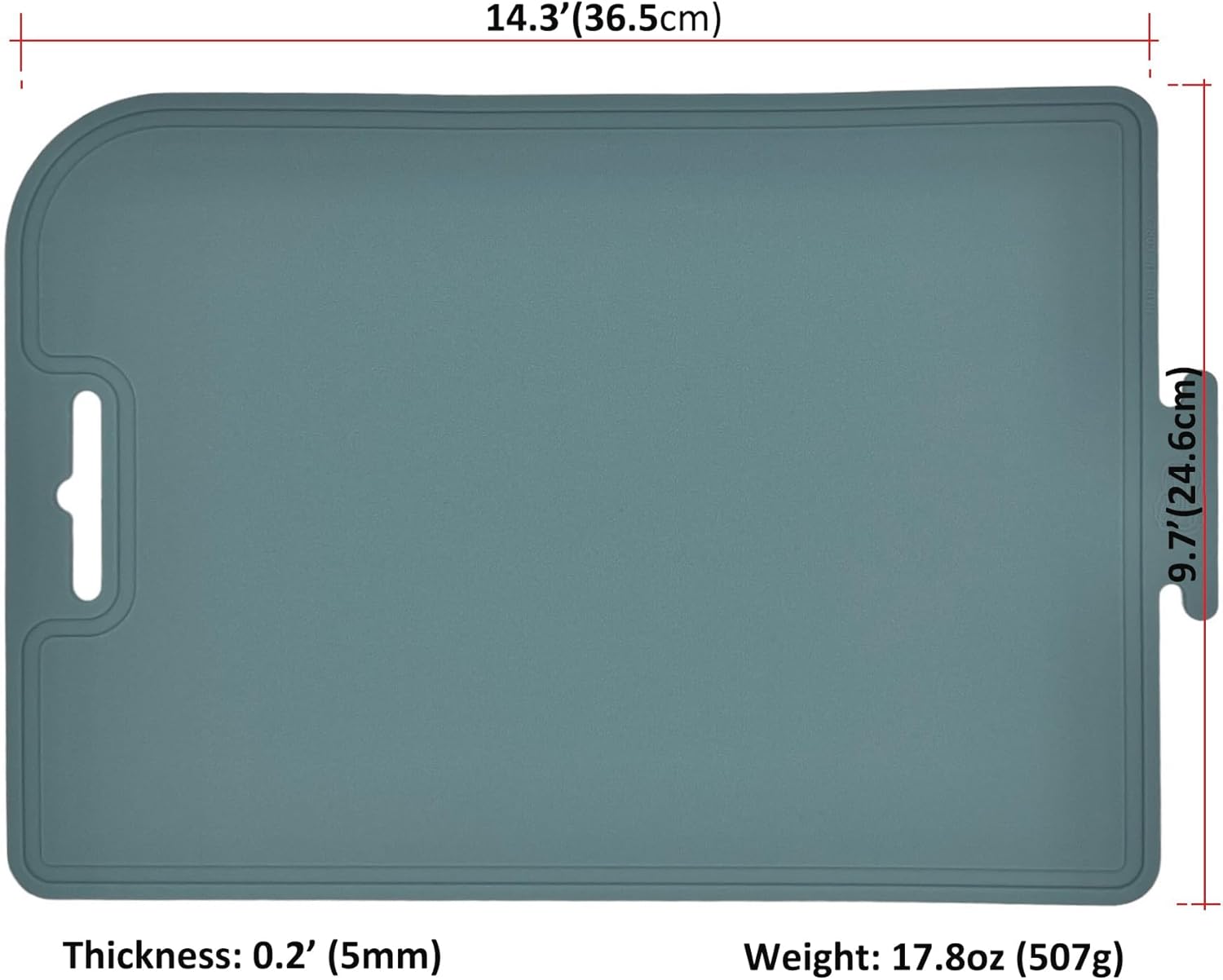 Tabla de cortar de silicona gruesa de doble cara hecha en Corea, 14.3 x 9.7 pulgadas, diseño plegable, mango de agarre para goteo apto para