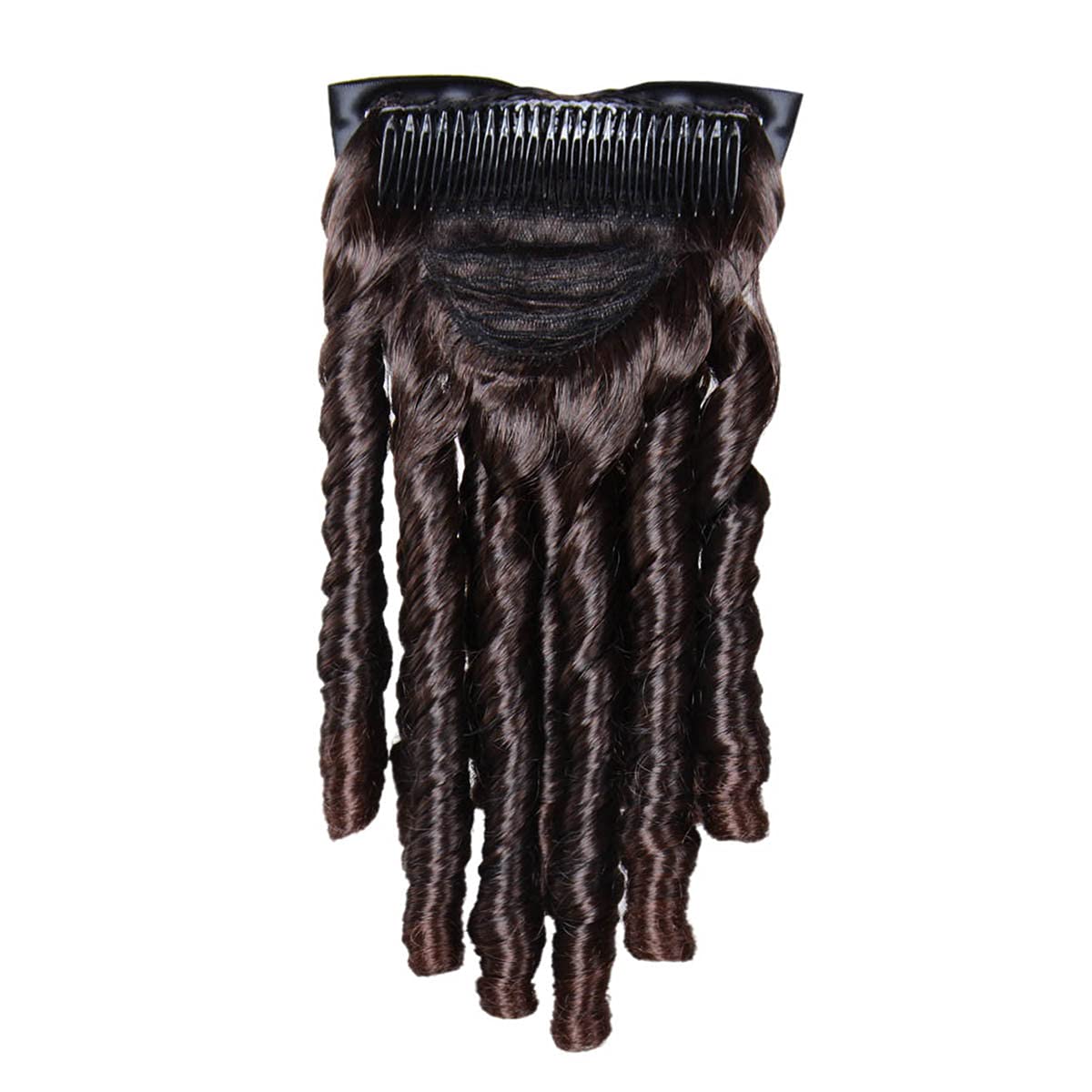 Regency Ringlet – Peluca de cola de caballo con lazo en espiral, media peluca sintética histórica colonial para mujer (marrón oscuro)