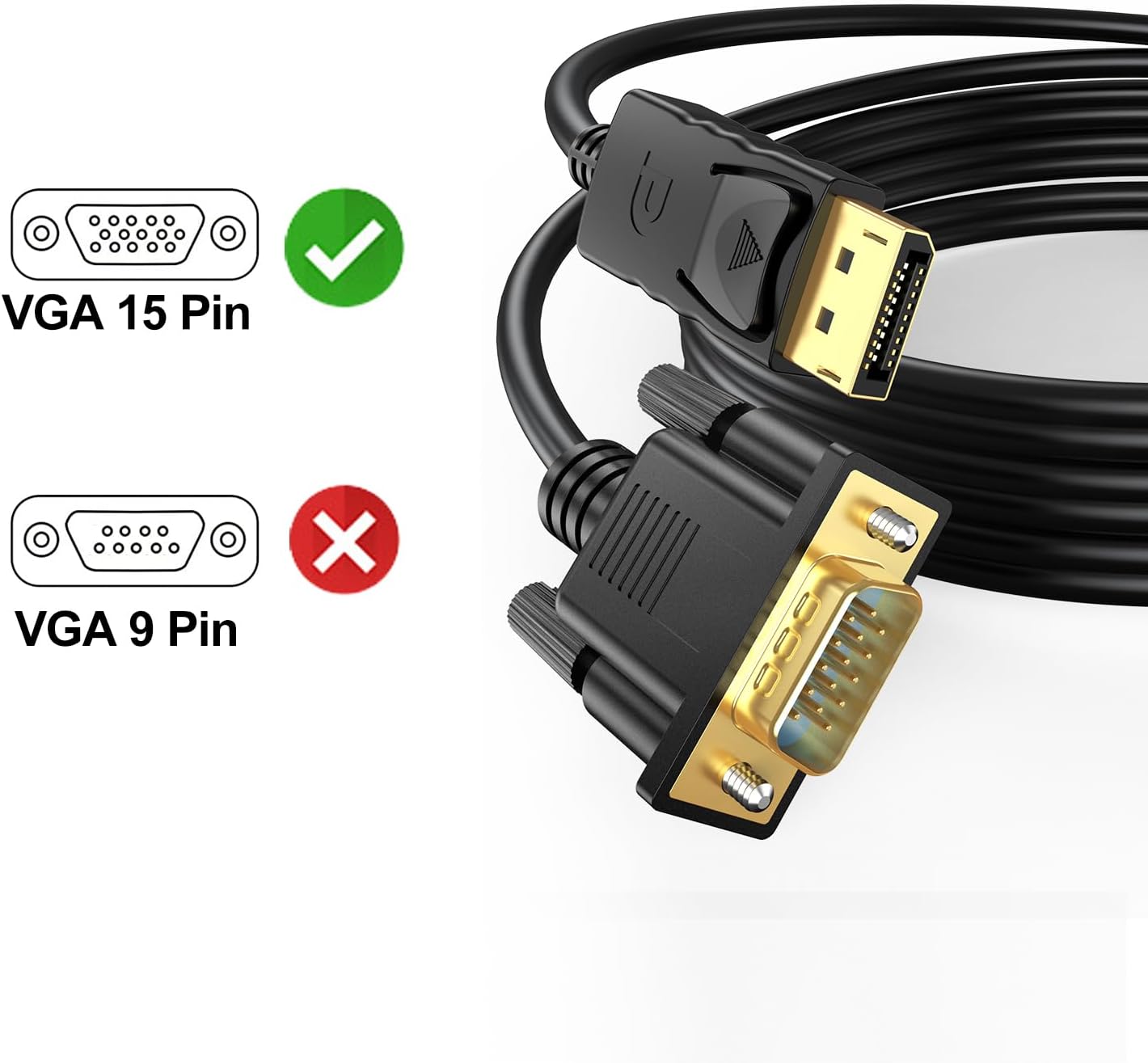 Cable DisplayPort a VGA de 5 pies, paquete de 10 unidades, adaptador DP a VGA macho a macho chapado en oro para computadora, laptop, TV, proyector,