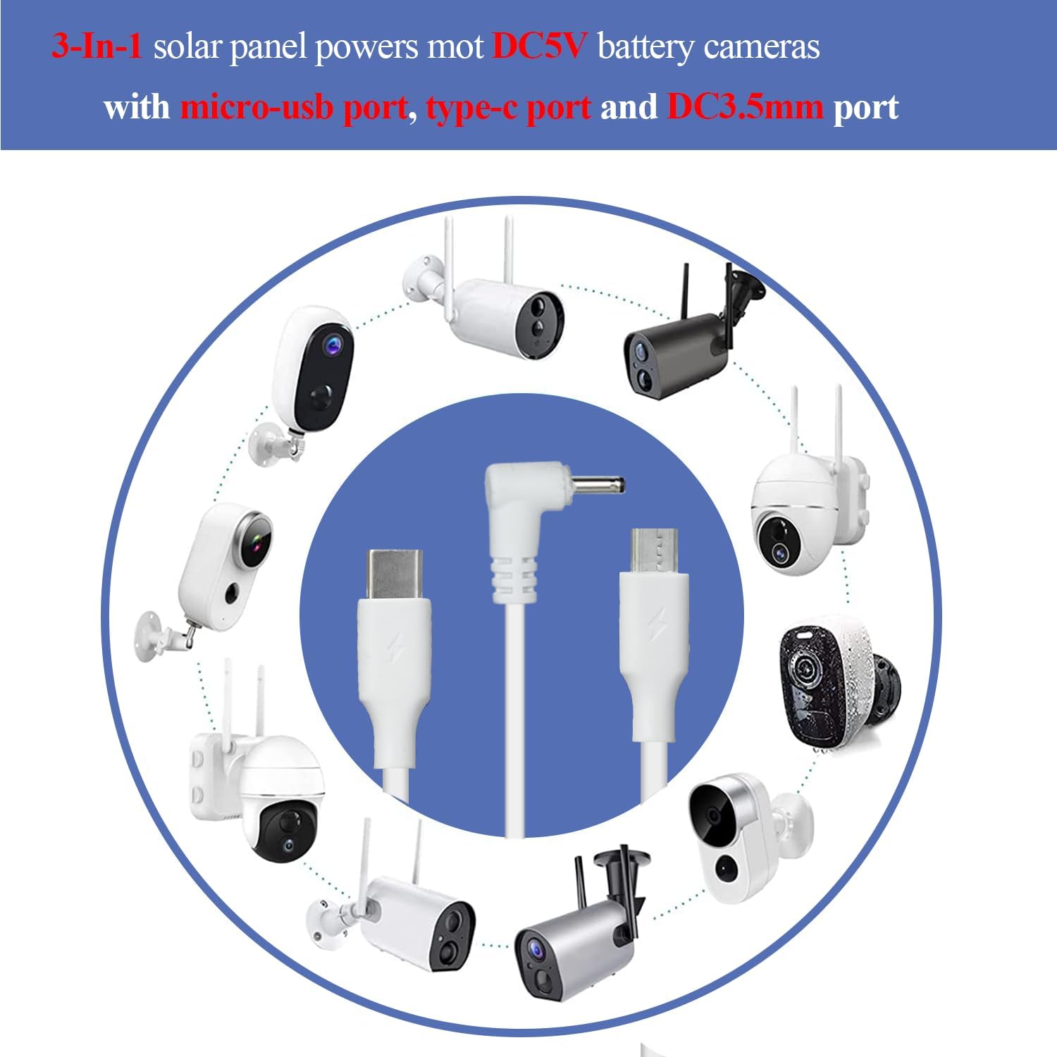Paneles solares de 5 W para cámaras de seguridad  Compatible con Ring Spotlight Cam (batería), batería Ring Stick Up Cam  Cable de carga de 9.8 pies