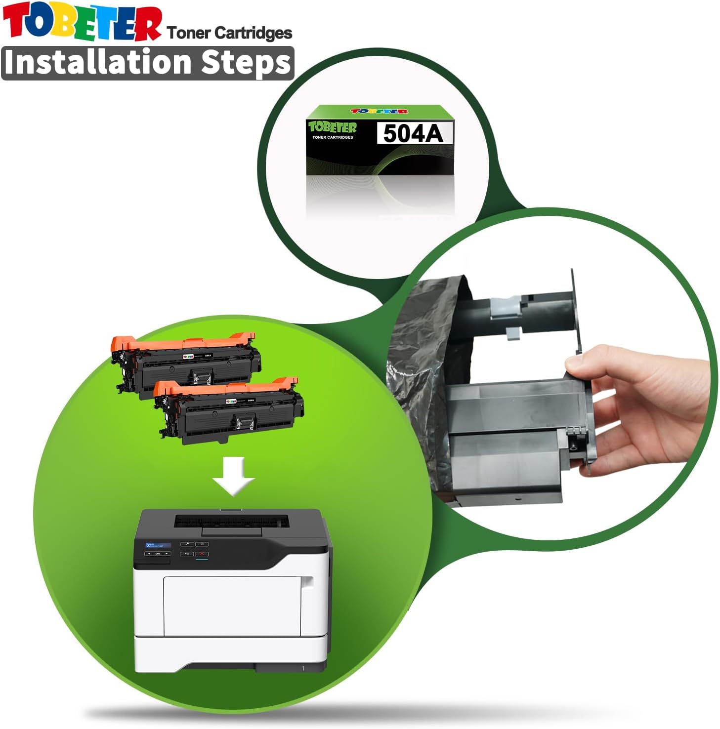 ToBeter Cartucho de tóner compatible 504A para HP 504A CE250A para impresoras MFP Color Laserjet CP3525 CP3525N CP3525DN CP3525X CM3530 CM3530FS MFP