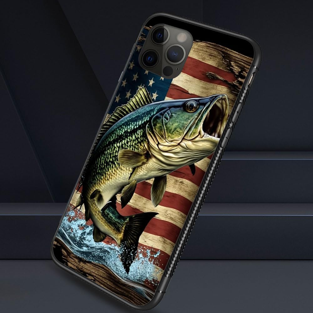 Funda compatible con iPhone 11, funda clásica con diseño de bandera de madera estadounidense de peces para iPhone 11, para hombres y mujeres, diseño