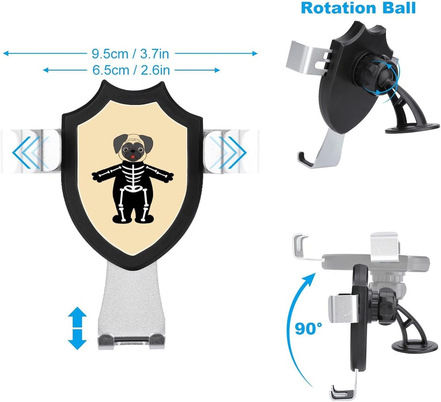 Soporte universal para teléfono de coche con diseño de carlino de Halloween, abrazadera de ventilación universal para tablero de instrumentos y