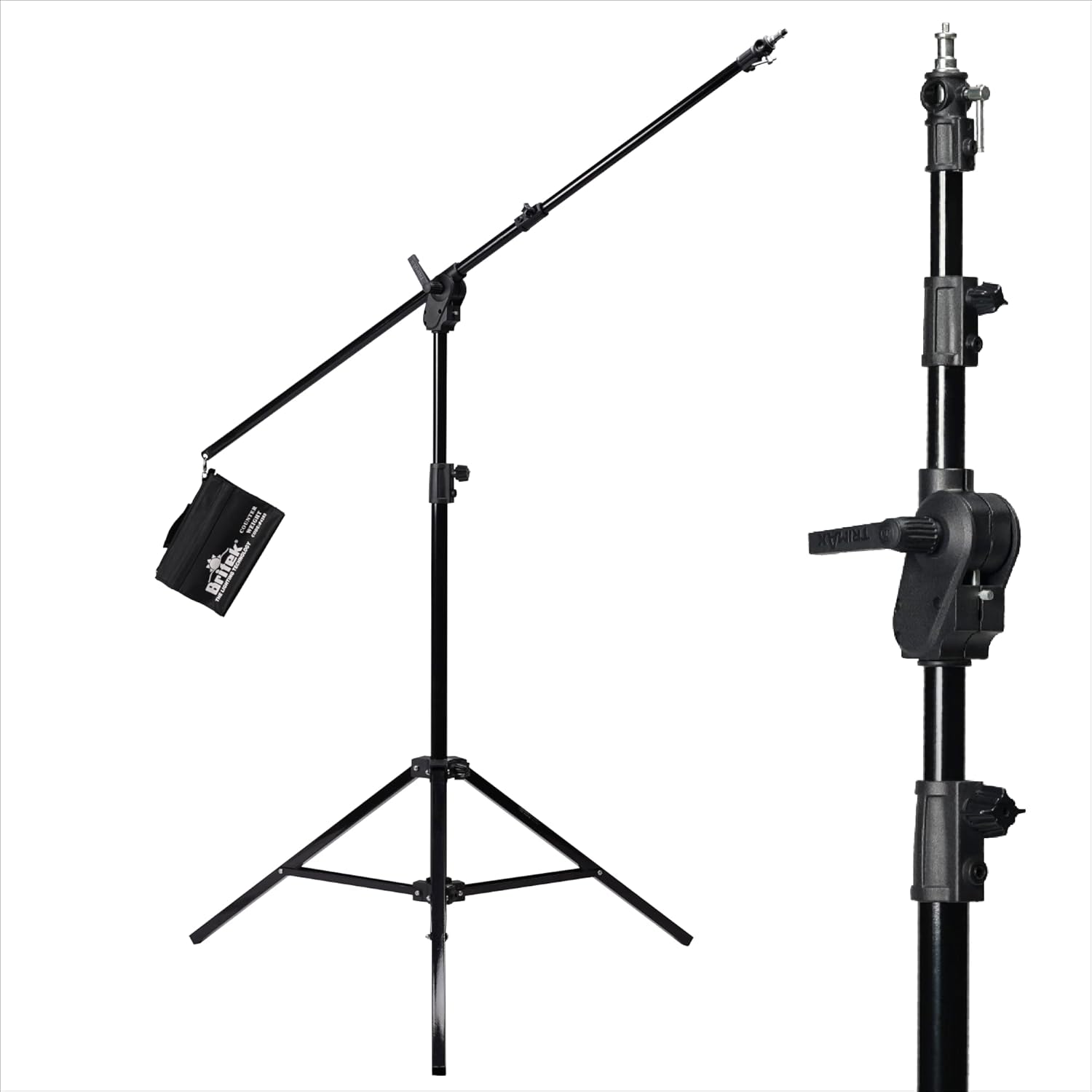 BRITEK Soporte de luz resistente 2 en 1 con brazo de pluma (atacado) y bolsa de arena de dos bolsillos, aleación de aluminio de 12.7 pies para video