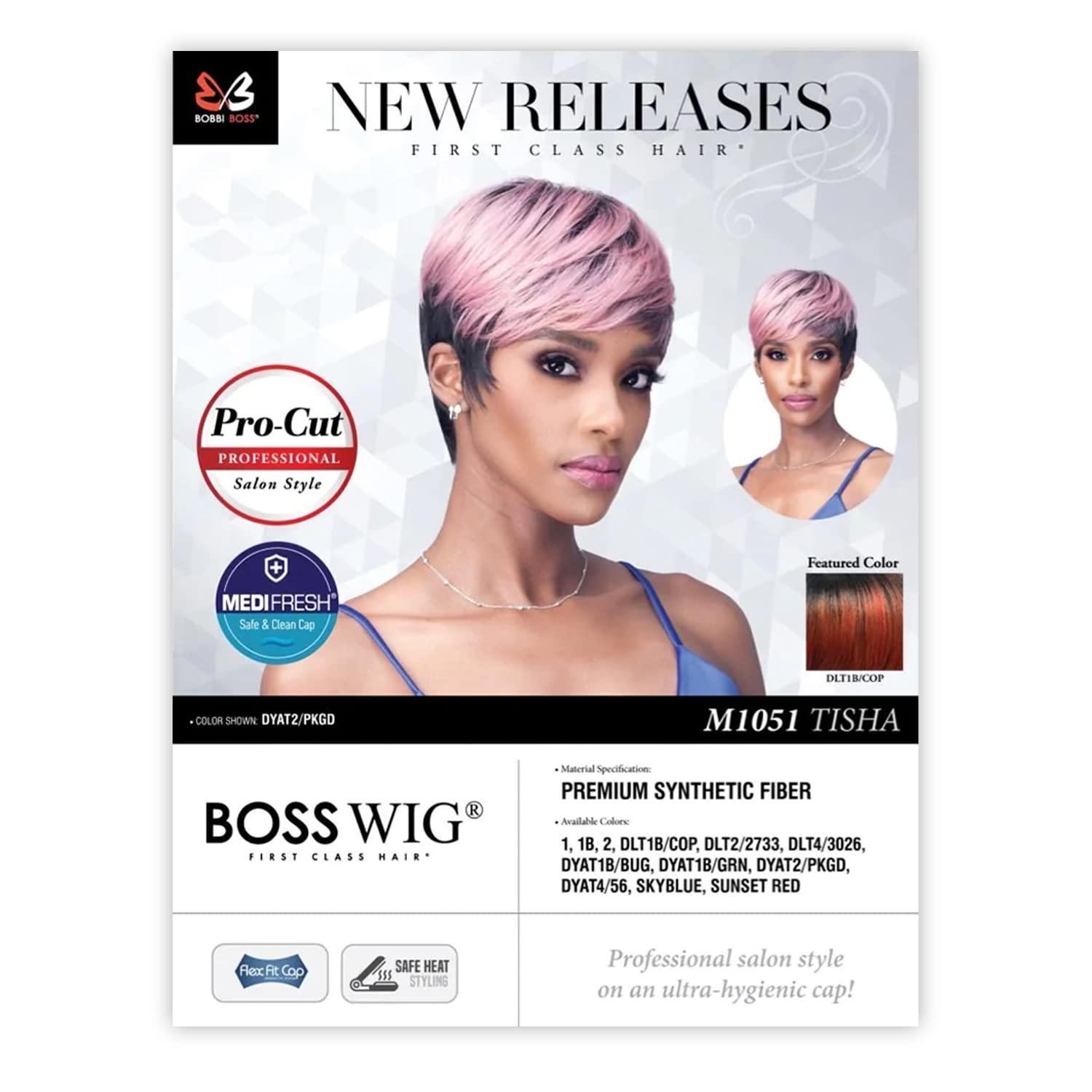 Peluca de pelo sintético prémium M1051 TISHA, peluca corta de cabello estilo salón de belleza con estilo de calor seguro (rojo atardecer)