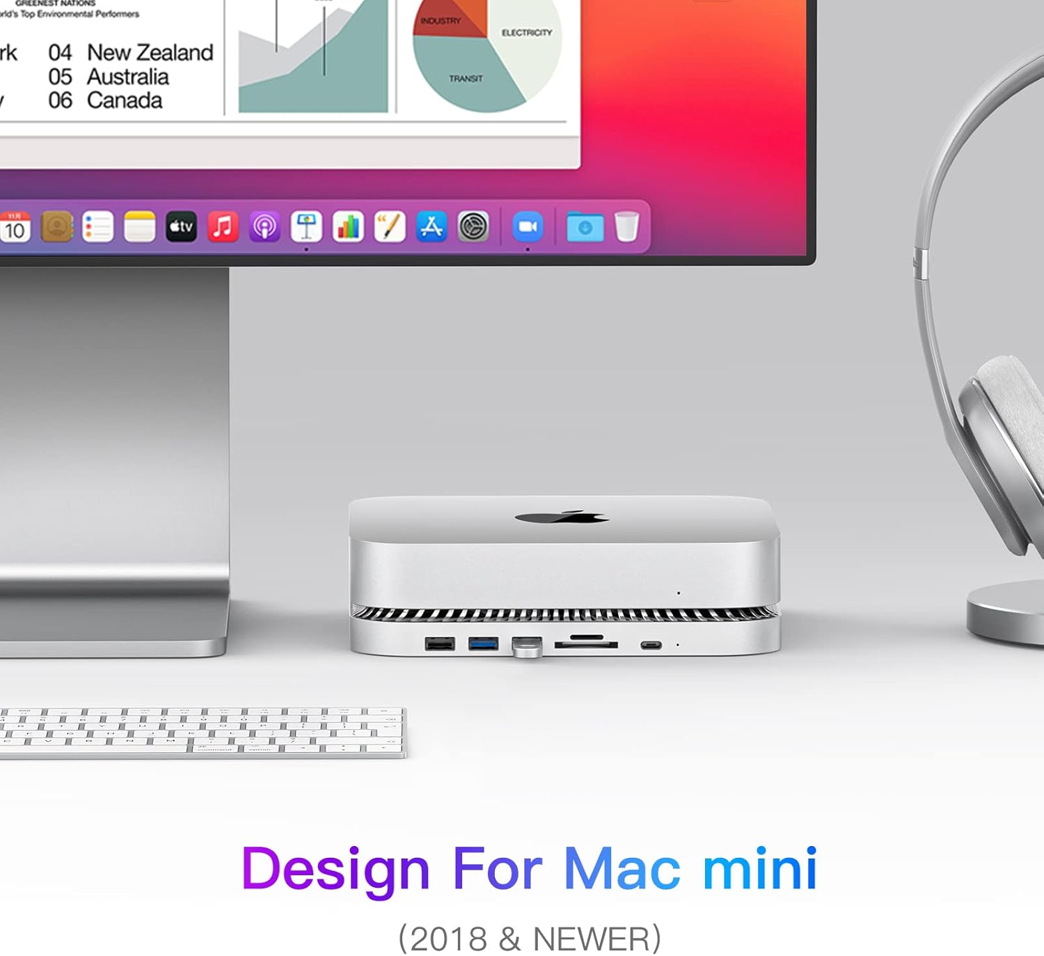 RayCue Mac Mini Hub y soporte tipo C con carcasa SSD, soporte para Mac Mini, compatible con SSD SATA de 2.5 pulgadas, puerto de datos USB-C, puerto