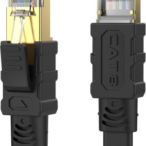Senetem Cable Ethernet Cat 8 de 20 pies, cable de conexión de red de Internet plano de alta velocidad de 40 Gbps 2000 Mhz, cable LAN blindado RJ45 Senetem Cable Ethernet Cat 8 de 20 pies, cable de conexión de red de Internet plano de alta velocidad de 40 Gbps 2000 Mhz, cable LAN blindado RJ45