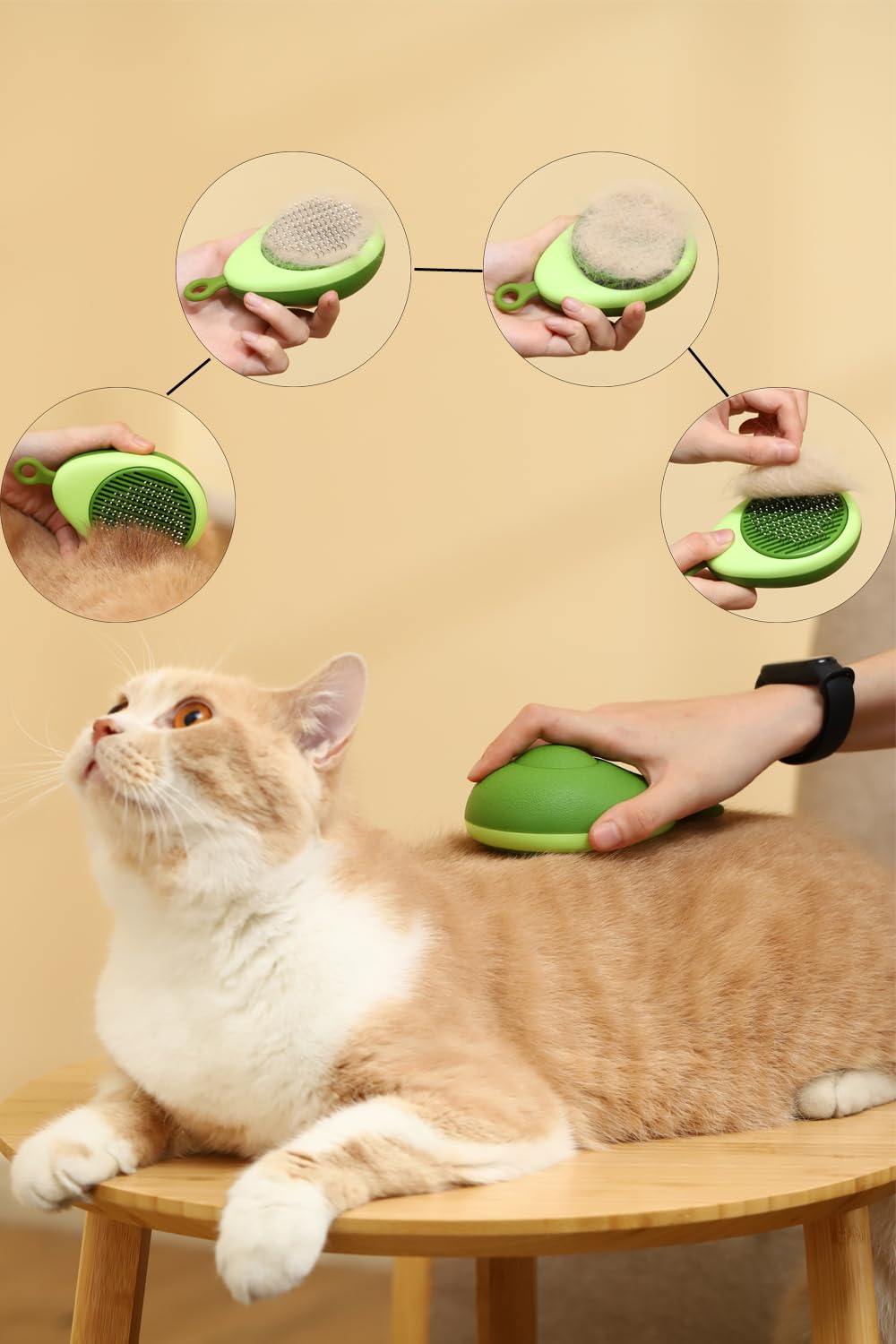 Qimodo Cepillo de gato con forma de fruta para quitar y arreglarse, cepillo para perros autolimpiante, cepillo de masaje para mascotas, elimina