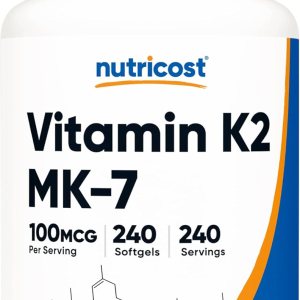 Nutricost Vitamina K2 MK-7 100 mcg 240 cápsulas blandas sin gluten y sin OMG MK7 Nutricost Vitamina K2 MK-7 100 mcg 240 cápsulas blandas sin gluten y sin OMG MK7