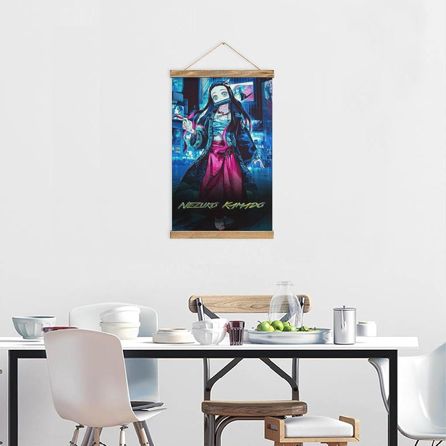 BAWUTZ Nezuko Kamado – Póster de desplazamiento para pared, pintura colgante, marco de madera, kit magnético para decoración de sala de estar,
