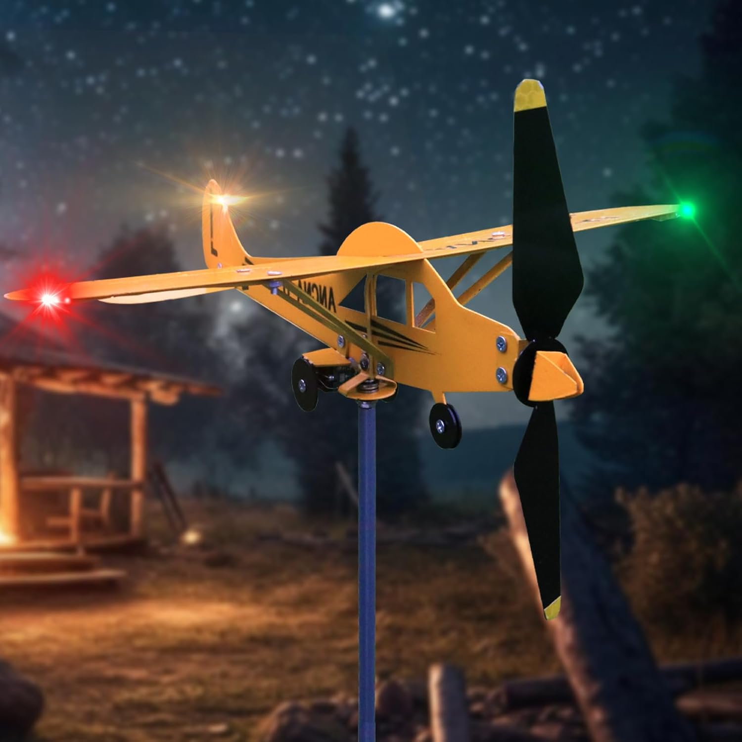 Veleta de viento de avión brillante, con luz LED, veletas para patio, cobertizos de jardín, veletas de viento, cúpula, veletas, casa, veletas,