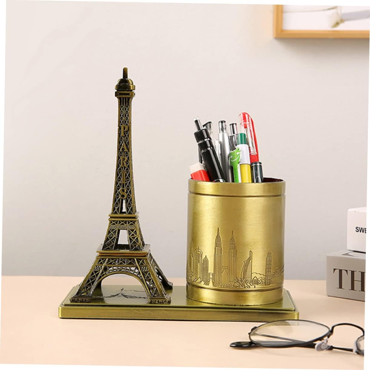 NUOBESTY Contenedor de lápices decorativo para papelería, organizador de lápices de escritorio, soporte de almacenamiento de bolígrafos, exquisito