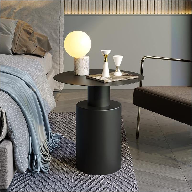 Mesa de Centro Mesa auxiliar redonda moderna minimalista pequeña mesita de noche con soporte cilíndrico mesa de noche de hierro con parte superior