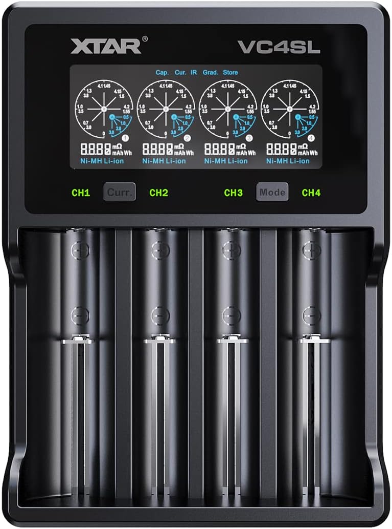 XTAR VC4SL versión de actualización VC4S Cargador de batería recargable inteligente tipo C 4 bahías Cargador rápido 18650 con LCD para batería de