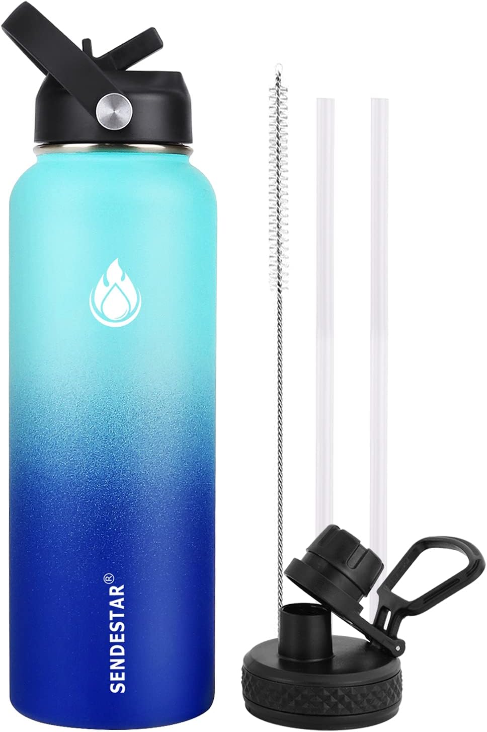 Sendestar Botella de agua de acero inoxidable de 12 onzas, 24 onzas, 32 onzas, 40 onzas o 64 onzas, con una tapa con popote o boquilla, mantiene los
