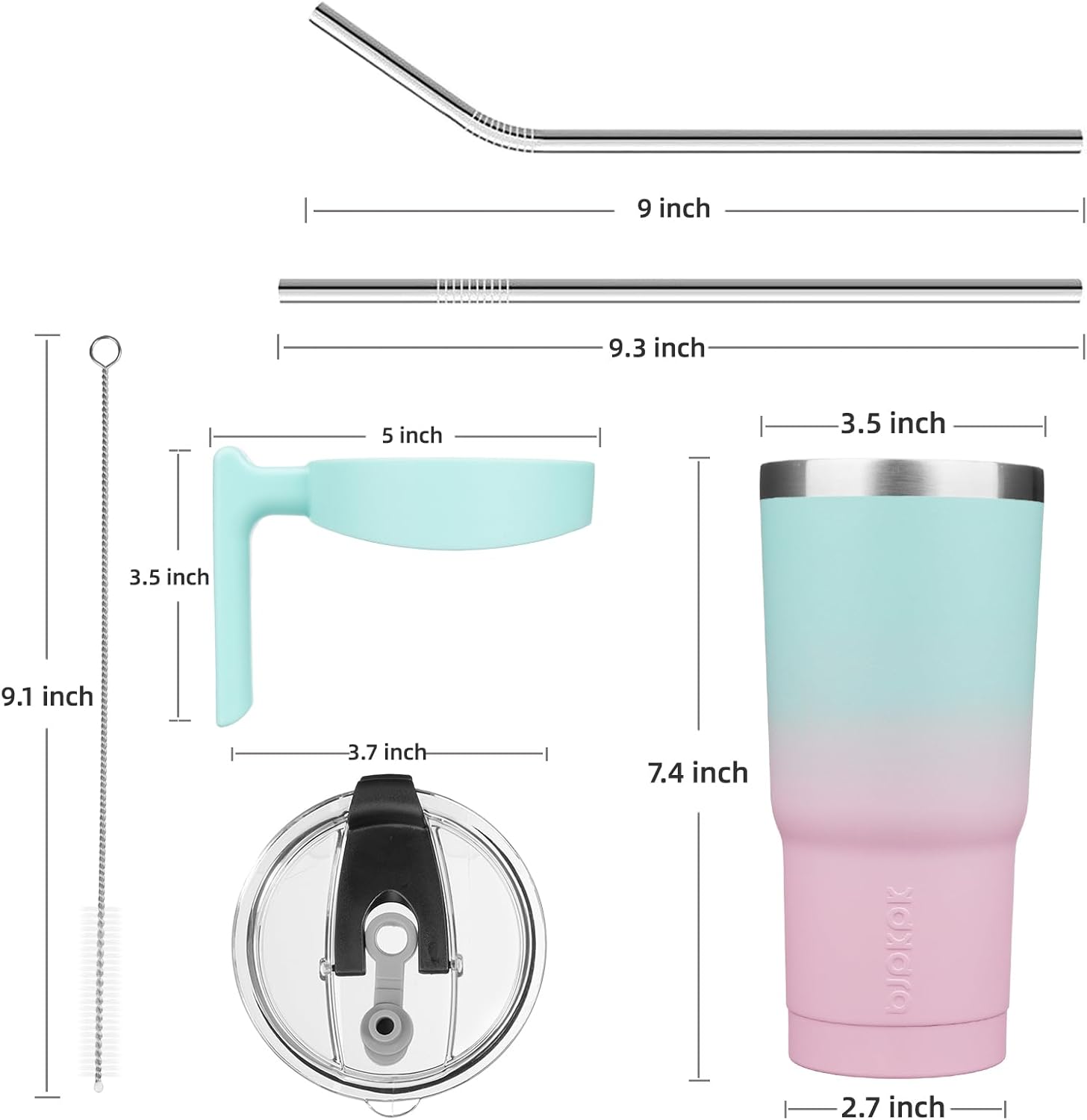 BJPKPK Vaso de 20 onzas con asa, de acero inoxidable, con tapa y pajilla, para mujeres y hombres, goma de mascar